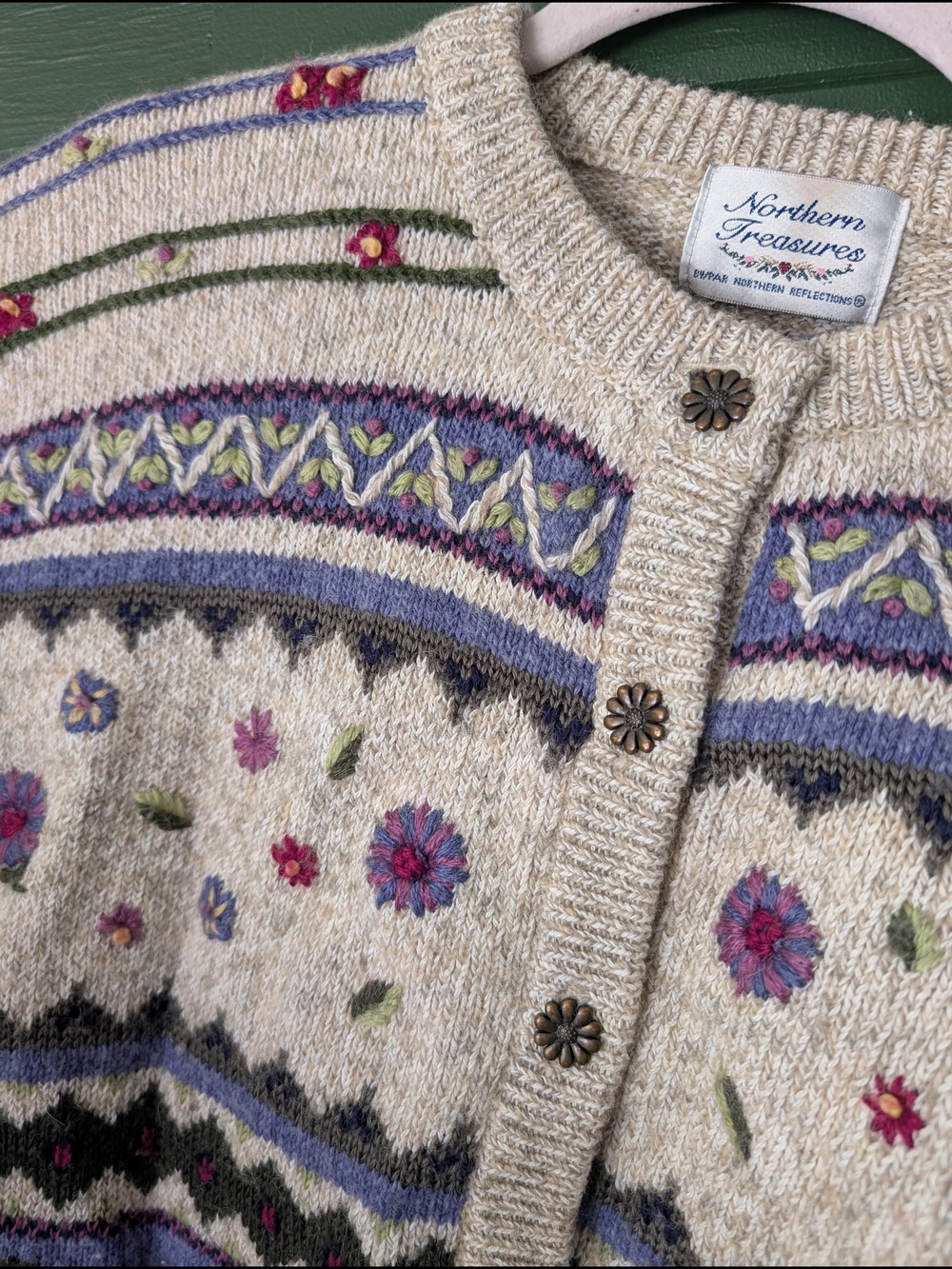 Cream Floral Knit Cardigan Sweater - Picture 2 of 5